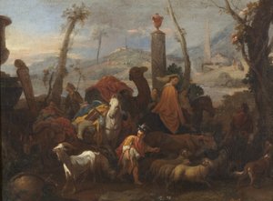 Jacobs reis en de pilaar van Bethel, c.1640 door Sébastien Bourdon