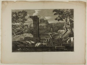 Landschap met een Herder en Zijn Kudde door Sébastien Bourdon