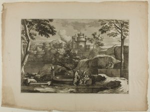 Uitzicht op een stad (Christus met de Barmhartige Samaritaan bij de bron) door Sébastien Bourdon