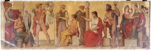 "Prometheus modelleert de eerste mens", compositie uit het atrium van het Pompeiaanse huis van Prins Napoleon, circa 1860 door Sebastien Melchior Cornu