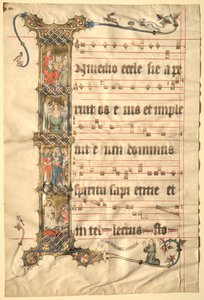 Blad uit de Wettinger Gradual: Geïllustreerde Initiaal I door Second Master of the Wettinger Gradual