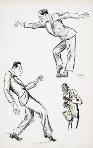 Twee heren in zwarte stropdas voeren La Danse Havas uit op de saxofoon, uit White Bottoms, uitgegeven 1927 door Sem