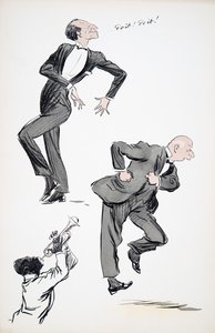 Twee mannen in pakken dansen terwijl een muzikant trompet speelt, uit White Bottoms, uitgegeven 1927 door Sem