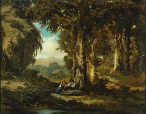 Figuren in hout, door Serafino De Tivoli, Barbizon School