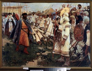 Christendom en heidendom. Christianisering van Oekraïne - Allegorie van de twee religies tegenover elkaar door Sergej Vasilevic Ivanov