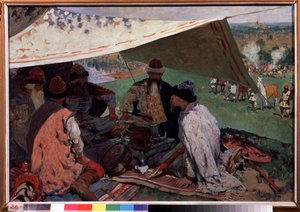 Bijeenkomst van Russische prinsen. Bijeenkomst van prinsen van de Rurik-dynastie in een tent in de middeleeuwen.