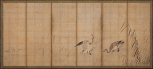 Twee ganzen en grassen, Muromachi periode, midden-late 16e eeuw door Sesson Shukei