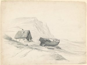 Huis en boot aan de oever