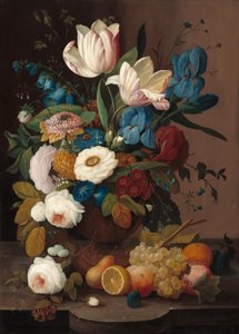 Stilleven, Bloemen en Fruit door Severin Roesen