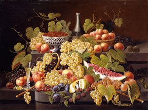 Stilleven met fruit en champagne door Severin Roesen