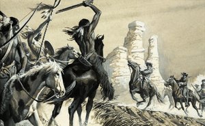 Een verrassingsontmoeting tussen twee verkenners, de ene indiaans, de andere US cavalerie