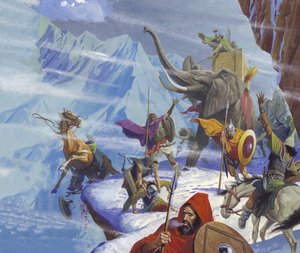 Hannibal (247-c.183 v.Chr.) steekt de Alpen over (gouache op papier)