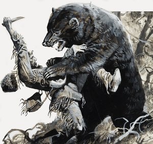 Hugh Glass wordt gegeseld door een beer