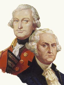 Lord Cornwallis en George Washington (gouache op papier)
