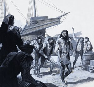 De mannen van Magellan (gouache op papier)