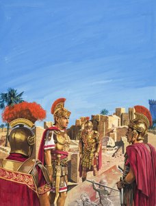 Romeinen bewonderen overblijfselen uit de Gouden Eeuw van Babylon (gouache op papier) door Severino Baraldi