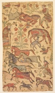 Een gemarmerd beeld van Rustam die Rakhsh vangt, ca. 1650