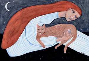 Dromerige kattennachtknuffel door Sharyn Bursic
