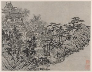 Twaalf Zichten op de Tijgerheuvel, Suzhou: Wolkenklimmend Paviljoen door Shen Zhou