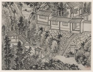 Twaalf Zichten op de Tijgerheuvel, Suzhou: Het Pijnbomenverblijf door Shen Zhou