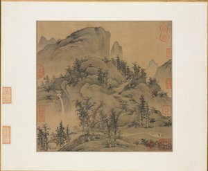 Reizigers in herfstbergen, 1e helft 1300s door Sheng Mou