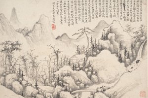 Bergretraite, dateerbaar op 1654-55 door Shi Lin
