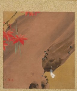 Esdoornbladeren en Veer uit Album van Schilderijen door de Eerwaarde Zeshin door Shibata Zeshin