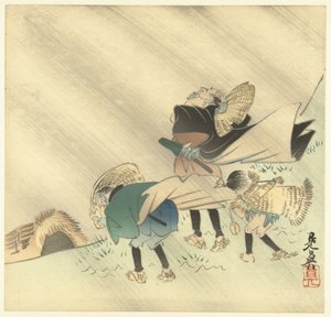 Reizigers in een storm door Shibata Zeshin
