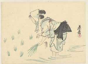 Rijstplantende vrouw door Shibata Zeshin