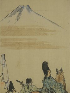 Reizigers bij de berg Fujiyama