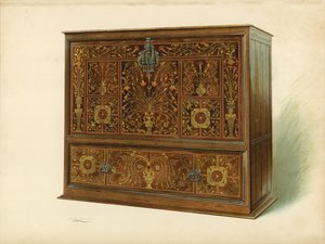 Kabinet Ingelegd met Marqueterie, eigendom van Sir George Donaldson door Shirley Charles Llewellyn Slocombe