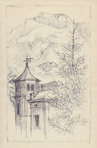 Kerk en bergen, Italië door Shirley Markham