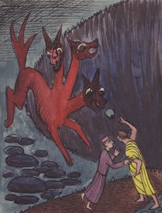 Dante en Vergilius met driehoofdige monster, 1951 door Shirley Markham