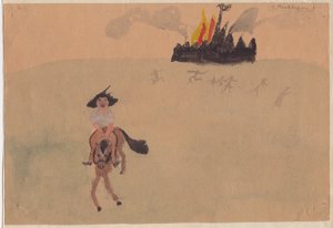 Meisje op Paard Vluchtend uit Brandend Fort