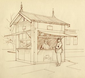 Kiosk die drankjes verkoopt, Parijs, Frankrijk, ca. 1951 door Shirley Markham