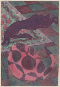 Slapende hond en kat, ca. 1951 door Shirley Markham