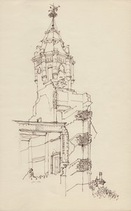 Toren van vervallen gebouw, ca. 1950 door Shirley Markham