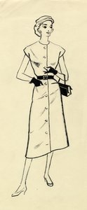 Vrouw in jurk met riem, ca. 1950