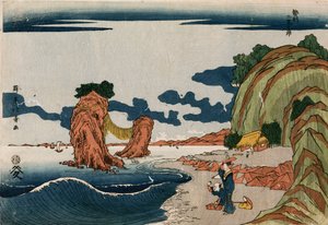Futamigaura in de provincie Ise, uit een groep van negen Uki-e prints door Shotei Hokuju
