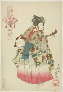 Futatsuryu van Izutsuya als muzikant (Hayashi), uit de serie "Parade van het Shimanouchi Pleasure Quarter (Shimanouchi nerimono)"