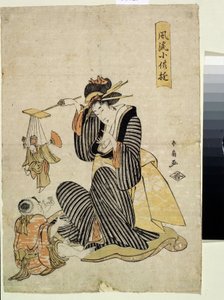 Een marionettenspel, uit de serie Kinderspelen door Shunsen Katsukawa