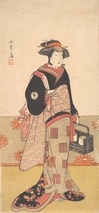 De acteur Iwai Hanshiro IV als een vrouw in een zwarte kimono, ca. 1780 door Shunsho