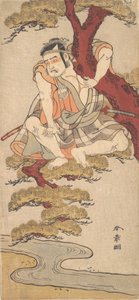 De acteur Otani Hiroemon III kijkt vanuit de takken van een dennenboom door Shunsho