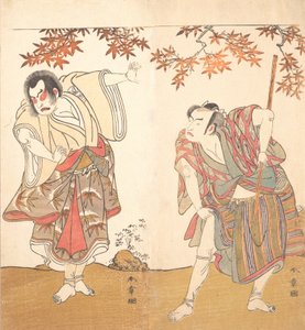 De acteurs Ichimura Uzaemon en Arashi Sangoro, ca. 1773 door Shunsho
