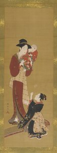 Vrouw, een baby en een jong meisje, 1726-1868 door Shunsho
