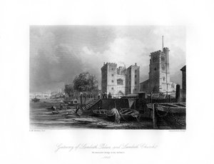 Lambeth Palace en kerk, Lambeth, 1850