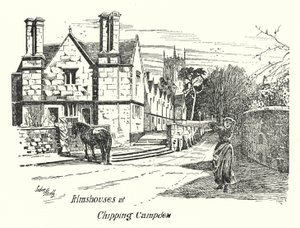 Armenhuizen in Chipping Campden (gravure) door Sidney Heath