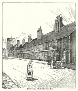 Armenhuizen in Stratford-on-Avon (gravure) door Sidney Heath
