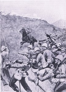 Langs Nek, 28 januari 1881 (1e Boerenoorlog), illustratie uit British Battles on Land and Sea, 1915 door Sidney Paget