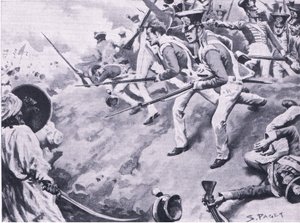 De Slag bij Dubba, 24 maart 1843, illustratie uit Britse gevechten op land en zee, 1915